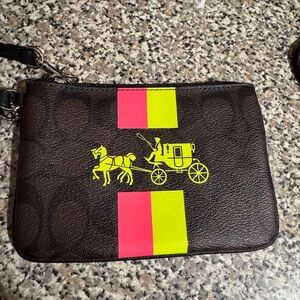 Coach Black & Brown Leather Wristlet with Logo Tag